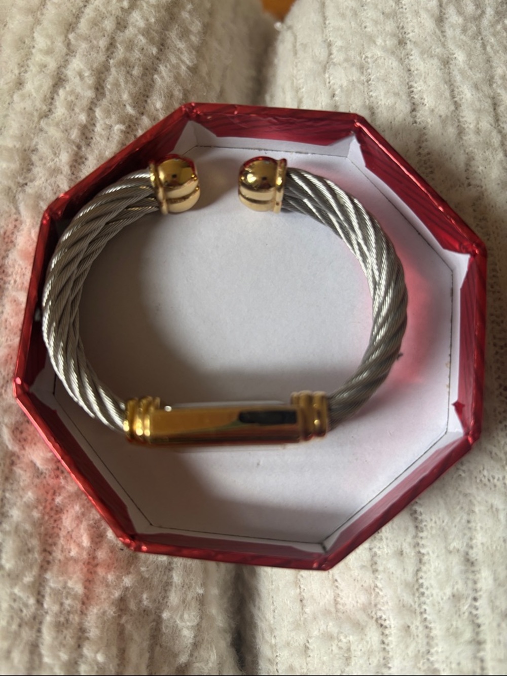 Peugeot Watch Silver Cable Bracelet with Gold Accents